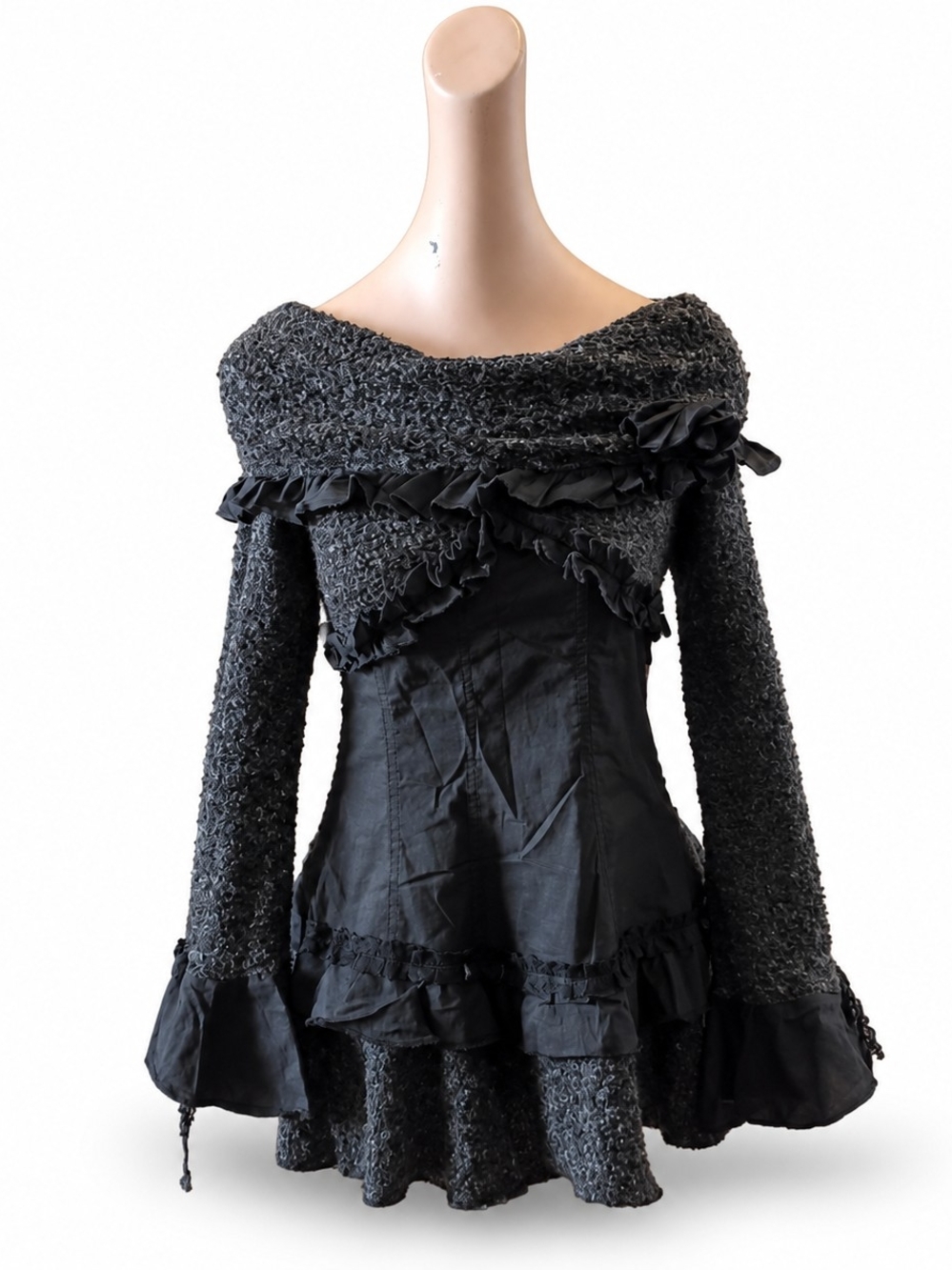 SILINE OFF Shoulder Ruffle Knit Long Sleeve Dress - Women's Size, Small.